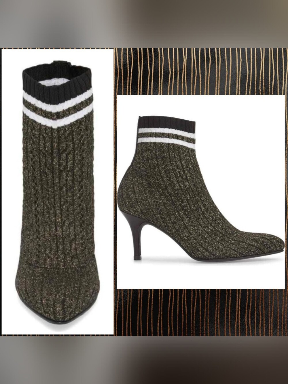 Stuart Weitzman Blk/Multi Golsac Shimmery Metallic Knit Sock Ankle Booties 11M - Picture 5 of 12